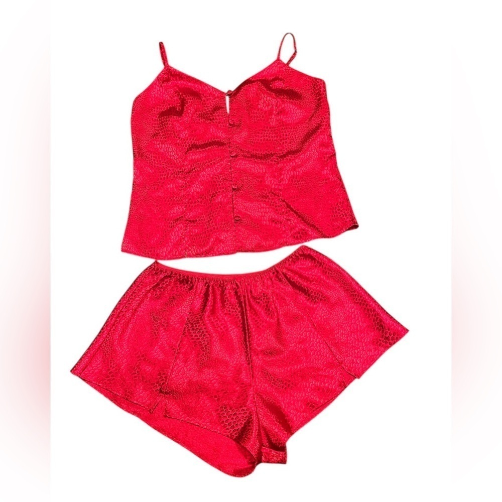 2 pc Valerie Stevens Metallic Red Animal Print Camisole Short Pajama Set Size S